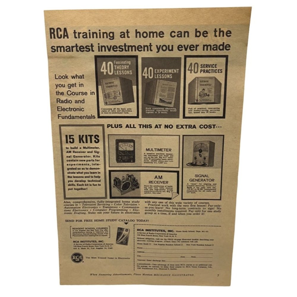 Vintage 1963 Print Ad RCA Institutes Radio and Electronic Fundamentals Courses